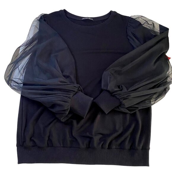 Harlowe & Graham Organza Puff Sleeve Sweatshirt Black Sz L Whimsigoth Romantic‎ - Picture 3 of 8